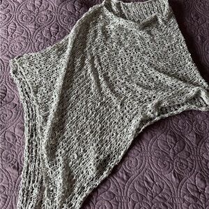 Light Gray Silvery Boho Knit Shawl Poncho